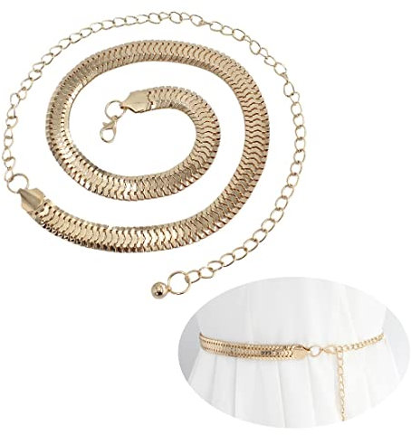 Clyhon 1 PCS Chain Belt Waist Chain Metal Belt, Adjustable Chain Belt for Pants Dresses, Metal Link Body Belly Waist Chain