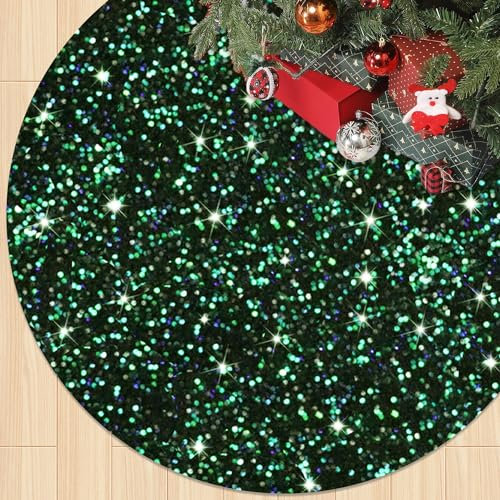 FOTSHARER Merry Christmas Tree Skirt Green Black 21 In Sequin Pencil Tree Skirts for Tabletop Trees Embroidered Velvet Xmas Tree Skirt Mat Vintage Halloween Tree Carpet for Christmas Party Decorations