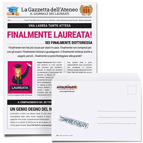 Auguriando Biglietto Auguri Laureato Giornale Laurea idea Regalo Laurea simpatico Gadget per la festa grande biglietti umoristici uomo (Laureata)
