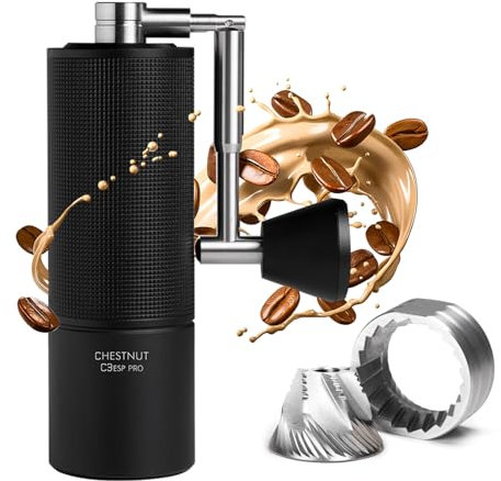 TIMEMORE Manual Stainless Steel Coffee Bean Grinder with Foldable Handle, Internal Adjustable Setting, Double Bearing Positioning for Espresso, Chestnut C3S ESP PRO Black