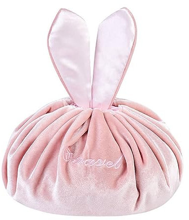 Groß Schminktasche, Kordelzug Kulturbeutel, Tragbare Kosmetiktasche Mit Kordelzug,Portable Lazy Bag, Make-up Schminktasche,Kaninchen Kordelzug Kosmetiktasche für Kinder Damen Mädchen(Rosa)