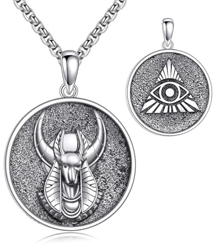 YAFEINI Ägyptische Kette S925 Sterling Silber Anubis Auge des Horus Halskette Ägypten Skarabäus Anhänger Schmuck Geschenk für Herren Daman (Anubis)