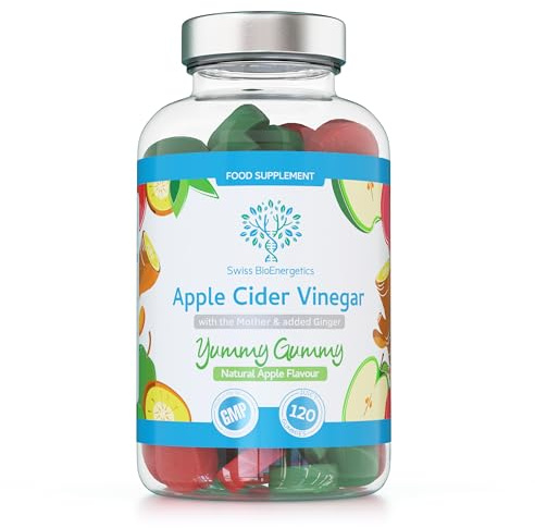 Apple Cider Vinegar Gummies with the Mother & Ginger - 120 Natural Apple Flavoured - High Strength 500mg per Serving - 2 Month Supply - UK Made