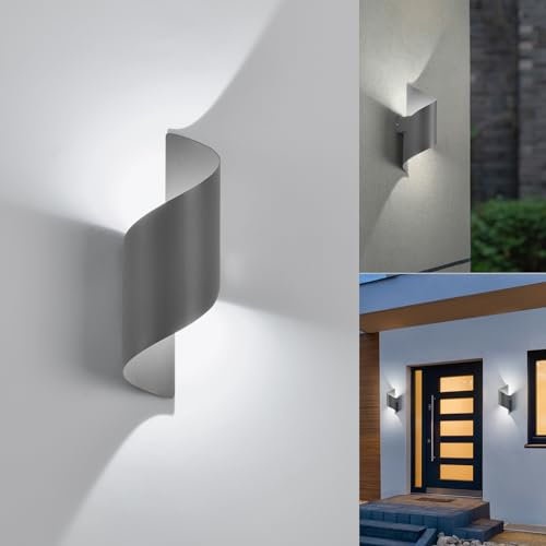 LED Wandleuchte Innen/Außen,10W Außenleuchte Wandlampe,IP65 wasserdichte Aussenleuchte 6000K kaltweiß Aussenleuchten,Modern Up Down Dekorative Wandlichter für Garten,Wohnzimmer,Schlafzimmer Anthrazit