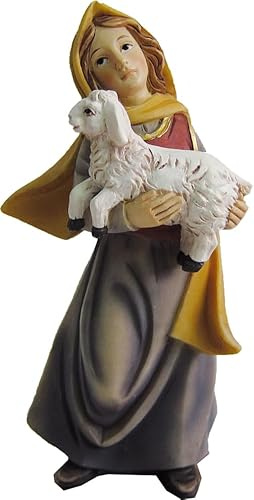FADEDA Frau mit Lamm/Höhe:9 cm/handbemalt/detailgetreue Krippen Figuren - Weihnachten Tisch Dekoration Krippe Zubehör