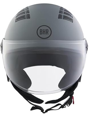 BHR Casco Demi-Jet 834 FLOW - Casco Scooter Estivo Omologato ECE 22.06 con 16 Fori di Aerazione - Casco Motorino con Visiera Antigraffio e Sgancio Micrometrico - Grigio Opaco M