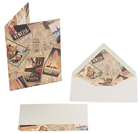 Magicamente Carta 2er Set Briefkuverts Briefpapier mit Umschlag 12x18cm 10 Blatt + 10 Umschläge Elfenbein Papier Goldpulver Dekoration Venedig