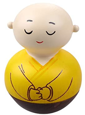 Wooden Tumbler Toy Buddha Monk Figurine Laughing Buddha Statue Mini Zen Monk Statue Tea Sculpture Mini Raleigh Baby Ornament for Desktop Home Office Car Dashboard Ornament Decor