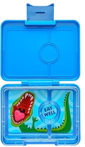yumbox Caja para refrigerios Surf Blue con bandeja de dinosaurio - Bento de 3 compartimentos 6.7x5.1x1.8 | Apto para niños | Bocadillos Saludables | Sin BPA y fácil de limpiar
