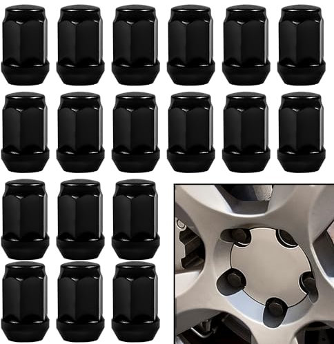 WeeGoo 20 Pcs Black Wheel Nuts M12 x 1.5, Alloy Wheel Lug Nuts, 19 mm Hex Alloy Wheel Nuts