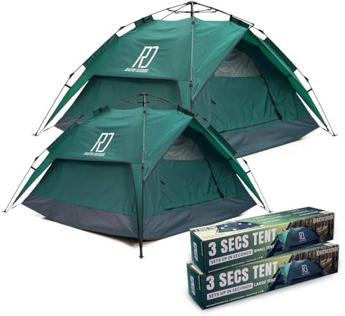 Reactive Outdoor 3 Sekunden Instant Pop Up Zelt - Einfache und Schnelle Einrichtung Campingzelt - 1 Person Setup Wasserdicht Doppellagig für Outdoor Camping (Familienpaket)