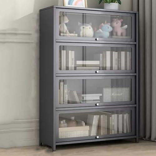 Snaweo Transparente Vitrine Aus Gehärtetem Glas, Staubdichte Schaukasten, Stahlrahmen Vitrinenschrank, Starke Tragfähigkeit, for Die Aufbewahrung zu Hause (Color : Gray, Size : 4f 31.5x13.8x55.1)