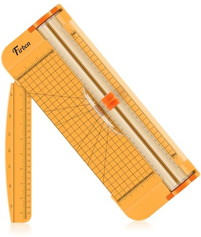Firbon Yellow A4 Paper Cutter 12 Inch Titanium Straight Paper Trimmer Scrapbooking Tool with Automatic Security Safeguard and Side Ruler for Craft Paper, Coupon, Label and Cardstock