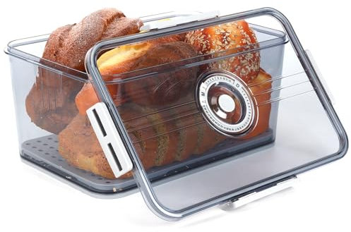 Bread Bin Airtight Bread Bins for Kitchen Counter, Kitchen Storage Containers with Lid, Bread Storage with Time Recording, Bread Box for Homemade Bread, Toast, Bagel, Donut and Cookies.(Large)