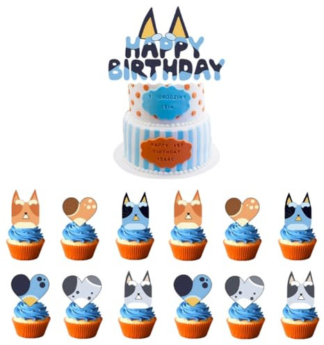 Cake Toppers,Bluey Tasse Kuchen Toppers Zahnstocher Flaggen 25 Stück Kuchen Cupcake Topper für Kinder Baby Party Geburtstag Party Kuchen Dekoration