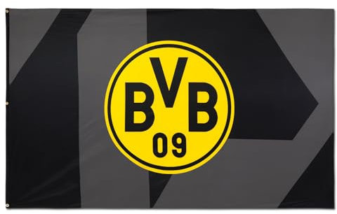 BVB Hissfahne Schwarz 250x150cm - Große Borussia Dortmund Flagge mit Emblem, 100% Polyester