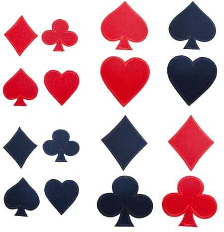 SUPERFINDINGS 2 Sizes 8 Styles Playing Cards Appliques Poker Fabric Applique Kit Iron On Sew On Patches Playing Cards Logo Patch Poker Cards Gaming Embroidered Appliques