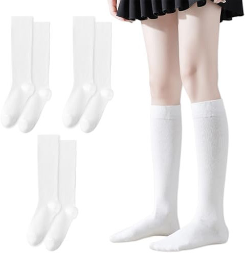 UILYNIU 3 Paia Donna Calzini da Ginocchio, Calze a Compressione Alte, Lunghi al Ginocchio Donna, Calzini da Stivali, Calzini Alti Fino al Ginocchio per Ragazza Scuola Cosplay Calze Uniformi (Bianco)