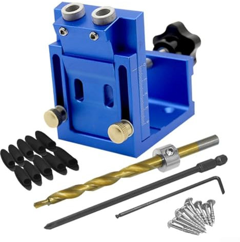 Pocket hole clamp kit, metal drilling locator, woodworking guide joint angle tool, woodworking(Blue)