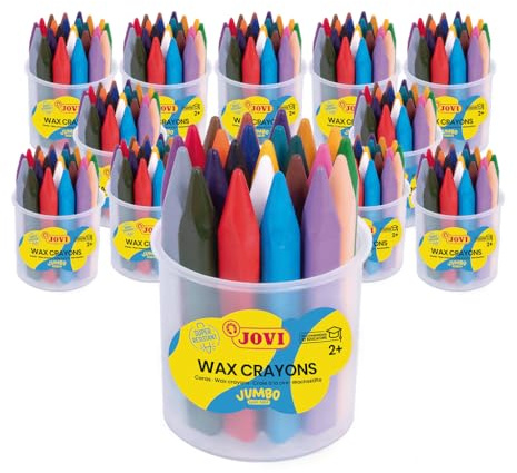 Jovi - Jumbo Wax Crayons, 12 Plastic Cups with 24 Triangular Crayons each
