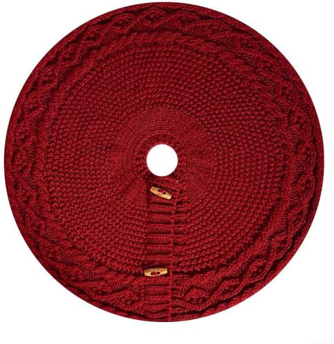 Textured Wine Red Christmas Tree Skirt Bringing Rustic Charm to Your Holiday Traditions (Red)