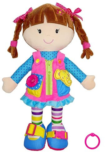 Lullaberry Dressy Friends Belle Plüschpuppe für Kinder und Kleinkinder ab 18 Monaten, Montessori-Schnalle, 40 cm