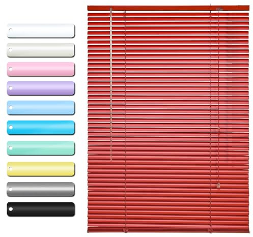 DJCYGG Rot Aluminium Jalousie Sonnenschutz Sichtschutz Tür Fenster Rollo Faltrollo Jalousette Metall Fensterjalousie Alu Lamellen 25mm,Mit Zubehör,Anpassbar,Breite x Höhe (140cm x 170cm)