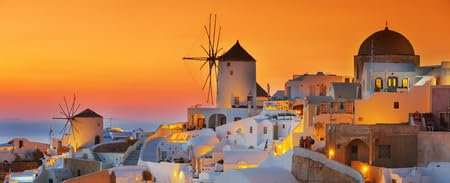 Acryl-Bild 120 x 50 cm: Oia bei Sonnenuntergang, Santorini (78078930)