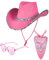 Chapeau Cowboy Femme Rose, Chapeau de Cowboy Rose, Western Cowboy Hat 3 Pièces, avec Lunettes et Bandeau Cosplay Masquerade Costume Halloween Dress Up