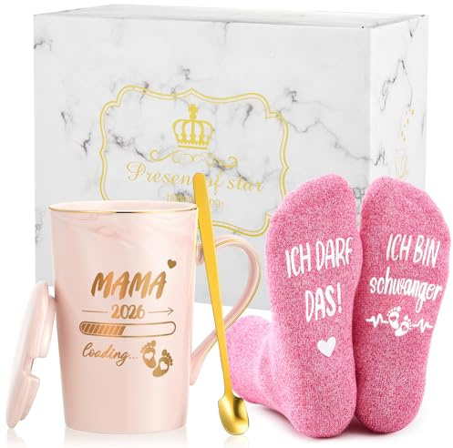Yaryang 2 Pièces Cadeaux pour Futur Maman Papa Tasse à Café Chaussettes Drôles Cadeau d'Annonce de Grossesse pour Femme Enceinte Amie Noël Fête des Mères Pères(Mama)