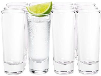 Large 60ml Shot Glasses Set of 12, Heavy Base Vodka Tequila Bar Shooters | Clear Dishwasher Safe Glassware for Cocktails, Espresso, Ouzo and Liqueurs - Sturdy Base for Home Bars, Parties and Weddings