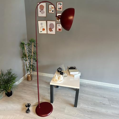 bamyum Gorkiede Metall, Moderne, Stehlampe Wohnzimmer, Schlafzimmer, Kinderzimmer mit E27 Fassung, 30 cm Breit, verstellbarer Lampenschirm, Stehleuchte mit Dimmer, Burgunderrot