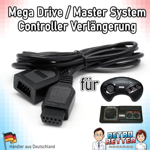 RetroRetter 1,8m Controller Verlängerung für Mega Drive Kabelverlängerung Gamepad Verlängerungskabel MD1 MD2 1 2