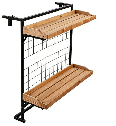 JINGSHIQIAOPL Table de Balcon Suspendue à 2 Niveaux, Hauteur Réglable, Tablette Balcon en Bois Massif pour Balcons, Terrasses, Porches et Jardins(60cm/24in)