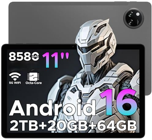 Tab A9+ Android 16 Tablet 11 Pulgadas, 20GB+64GB (TF 2TB) Unisoc T7200 8580mAh Tableta para Juegos Android, Wi-Fi 5, 13MP/FM/Face ID/Widevine L1/OTG/GPS/Doble Altavoz [2026]