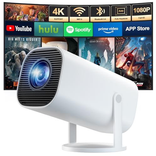 Mini Proiettore 4K Full HD 1080P Supporta, Proiettore Portatile | con WiFi 6 BT 5.4, Correzione Trapezoidale Automatica, Rotazione di 180°, Compatibile con Laptop/HDMI/TV Stick