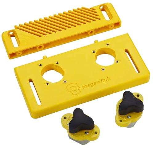 Magswitch Starter Kit Holzverarbeitung – Magnetisches Spannsystem mit Universal Mounting Base & Featherboards – Sicheres Sägen & Spannen – Für Tischsägen & Frästische