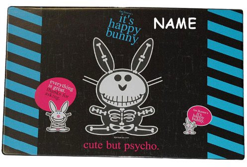 alles-meine.de GmbH Schreibtischunterlage Happy Bunny - mit Namen - 60 cm * 40 cm - PVC Unterlage/Knetunterlage/Schreibunterlage/Tischunterlage Hase Jim Benton schwarz
