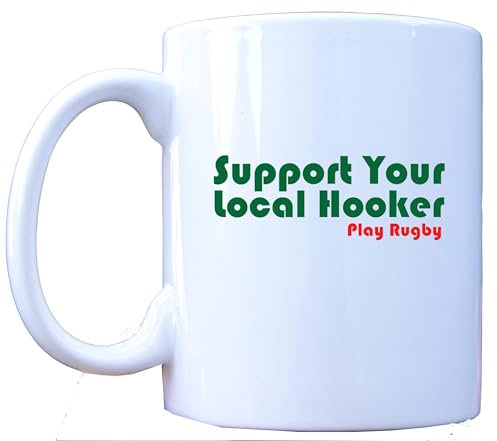DottsMusic Support Your Local Hooker - Play Rugby - Funny Novelty Rugby Themed Coffee Mug/Cup - Great Gift Idea