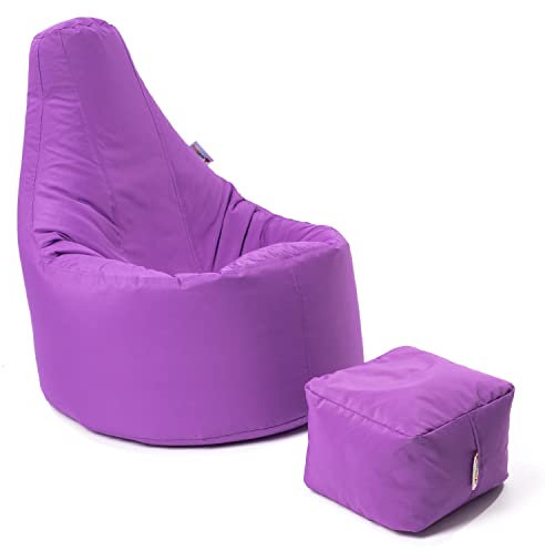 Large Beanbag Chair Indoor And Outdoor Garden Patio Lounger Living Room Gamer seat with matching Foot Stool, Water Resistant Material