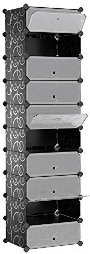 SONGMICS 10 Ebenen Schuhschrank Schuhablage Schuhregal Schuhständer Regalsystem Steckregal mit Tür schwarz 48 x 36 x 105 cm, LPC10H