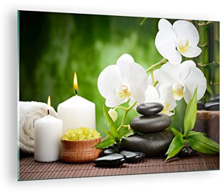Bilder auf Glas Blume aromatherapie spa Glasbild 70x50cm Wandbilder Dekoration Wohnzimmer Schlafzimmer Küche Deko Klein Wanddeko Bild im Glas Wand Kunstdruck Art Modern Wall Decor GAA70x50-2718