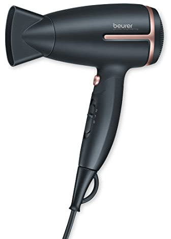 Beurer HC 25 Travel Hair Dryer with ion function, powerful blow dryer, for sleek & soft hair, foldable, ideal for on the go, 1600 watts, worldwide voltage adjustment 110-120/220-240 V, black