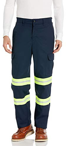 Red Kap Men's Enhanced Visibility Industrial Cargo Pant, Navy Fluorescent Yellow Trim, 34W x 32L