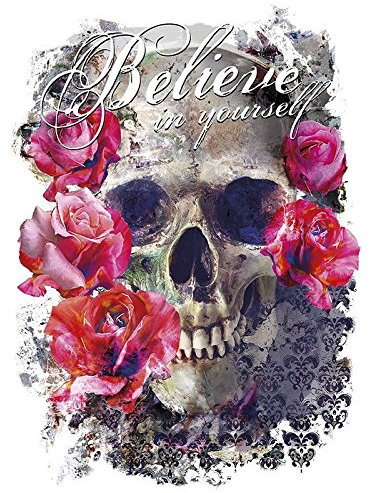 Ideen mit Herz Color Bügeltransfers, 23,5 x 34 cm, filigran ohne Hintergund | Textilien wie T-Shirts & Taschen mit Bügelmotiven verzieren | Bilder einfach aufbügeln | Textildesign (Skull 'n' Roses)