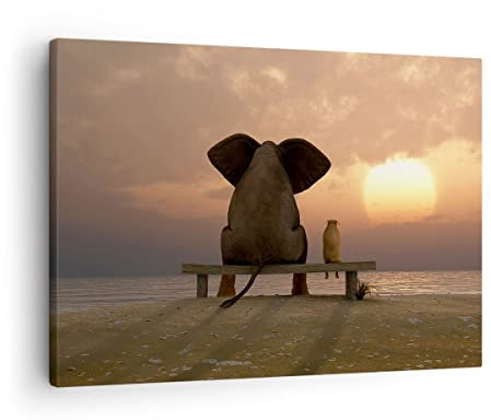 Bilder auf Leinwand Elefant Ufer Meer Leinwandbild mit Rahmen 70x50cm Wandbilder Dekoration Wohnzimmer Schlafzimmer Küche Deko Klein Wanddeko Bild Wand Kunstdruck Art Wall Decor Canvas AA70x50-3555