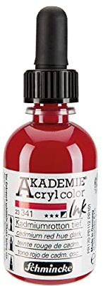 Schmincke - AKADEMIE Acryl color INK, Kadmiumrotton tief, 50 ml, 23 341 024, flüssige Acryl color-Farbe, pigmentierte Acryltinte zum Malen, Schreiben, Airbrush