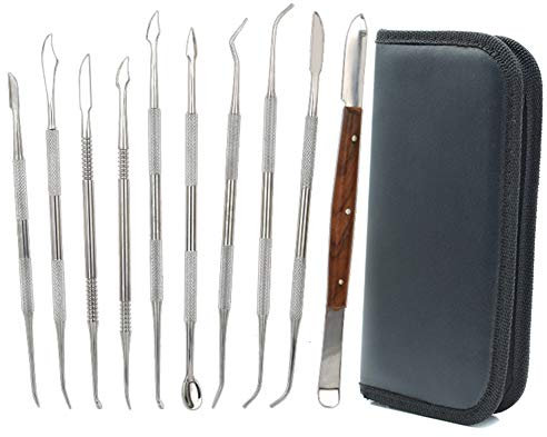 10 outils de sculpture à la cire en acier inoxydable à double extrémité pour sculpture et sculpture en argile,kit d'outils de bricolage sculpture en poterie,spatule burin et étui de transport pour