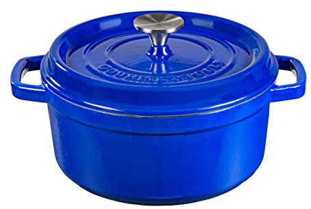 Olla de hierro fundido con recubrimiento cerámico vitrificado tamaño 24 cm y 3,6 litros para 6/4 comensales. Azul. Gourmet Tools.