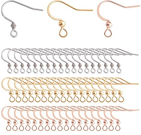 UNICRAFTALE Über 90pcs 2 Größe 3 Farbe 304 Edelstahl Ohrring Haken Golden Rose Gold DIY Ohrring Zubehör Fischohrdraht DIY Ohrhaken Für DIY Weihnachtstag Ohrringe Schmuck Ohrring Bastel Pin 0.7mm